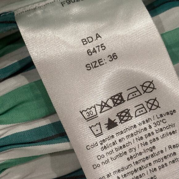 GANNI Green Striped V-Neck Fitted Blouse Size 36 - Picture 10 of 11